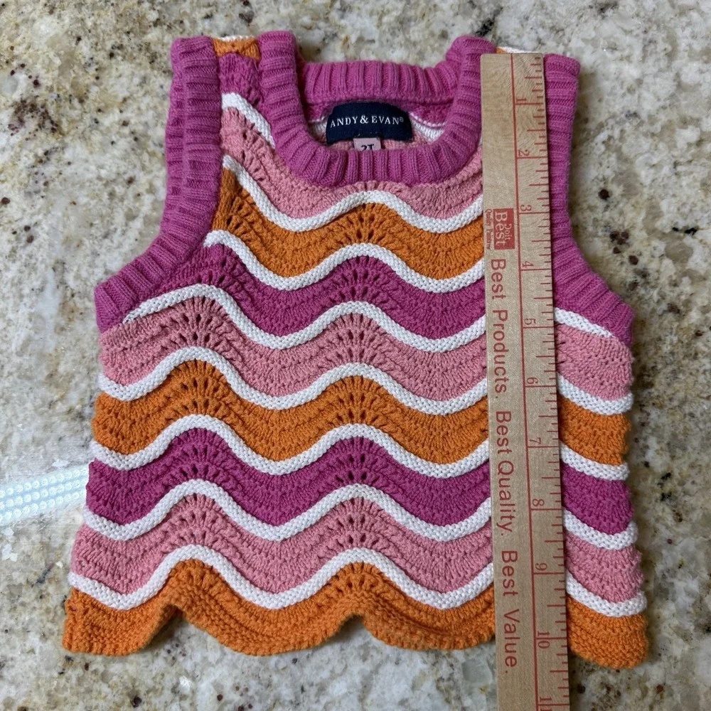 Andy & Evan Girls 2T Crochet Knit Top Chevron Pink Orange Boho Scallop Hem